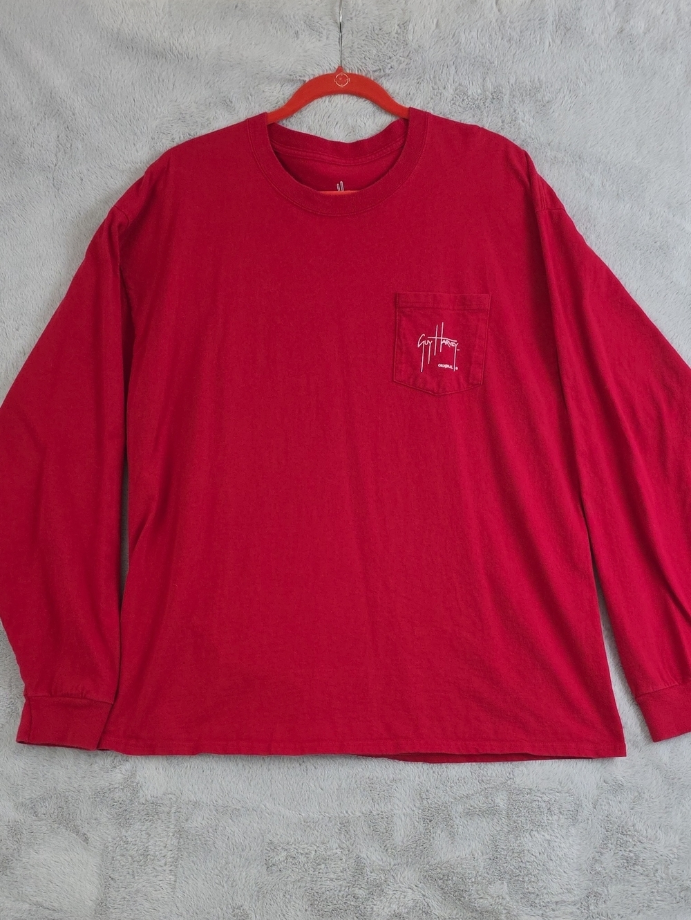 Guy Harvey Marlin Sailfish Long Sleeve Pocket T-Shirt Red Men's XL Fishing Graph